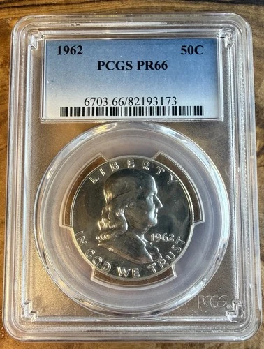 1962 PCGS PF66 Proof Franklin Half Dollar 50c 90% Silver. FREE SHIPPING.