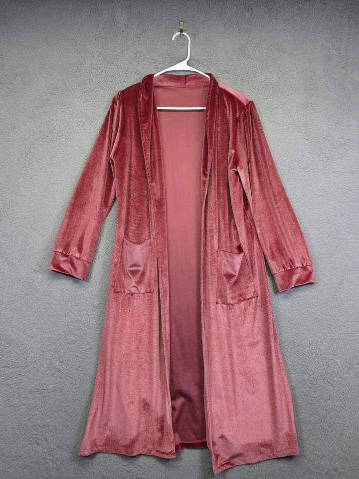 粉红色天鹅绒掸子开衫女式 M 开放舒适柔软长款外套奇思戈特 — 第 2/4 张图片