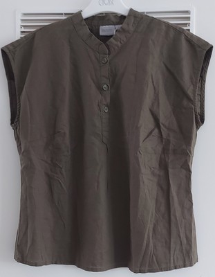 blue motion Leinen Bluse Gr. L 44/46 55%Leinen Oliv Ärmellos BW56cm