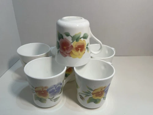 6 Vintage Corelle Corning Ware Summer Blush PANSEY Coffee Tea Cups Mugs 878
