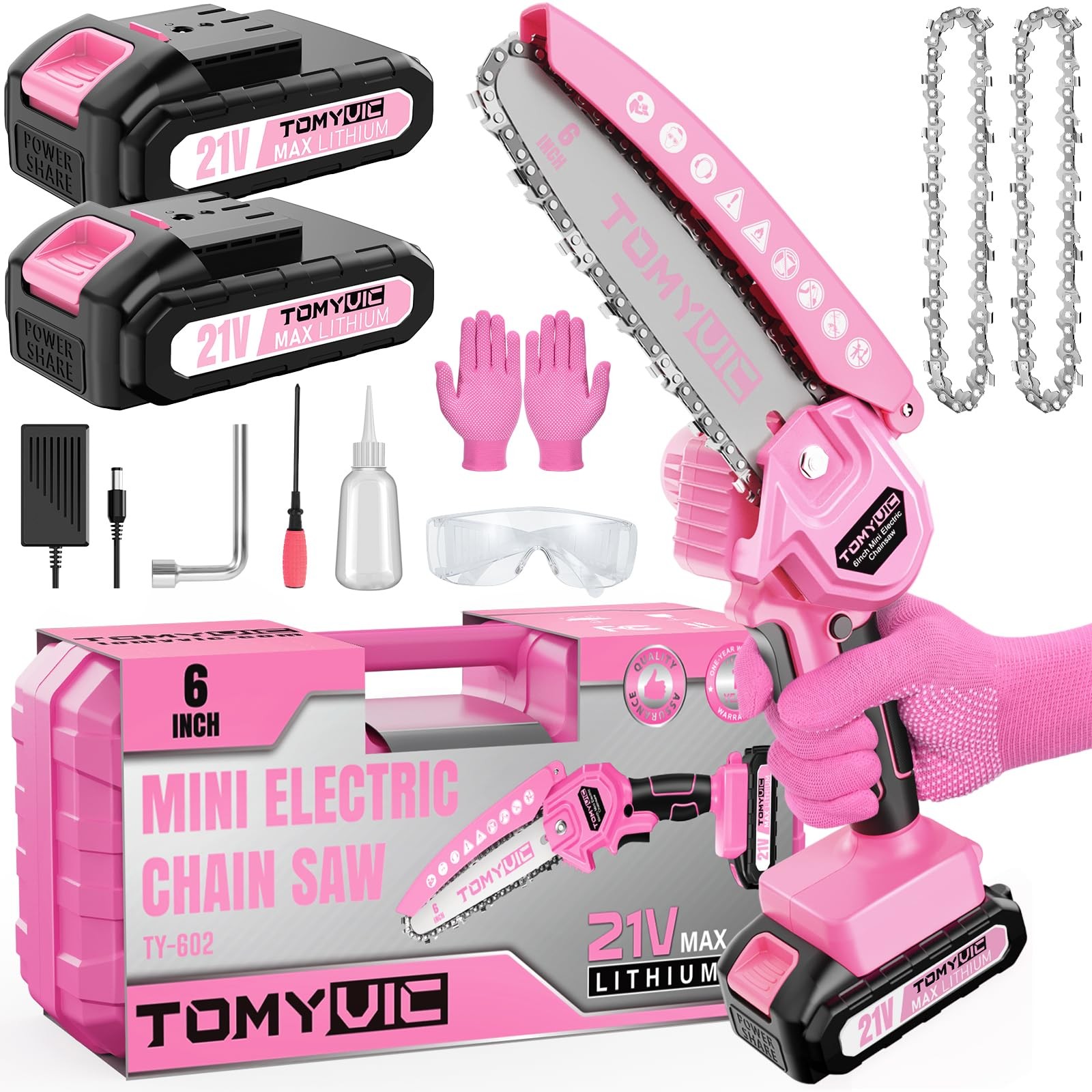 Mini Chainsaw 6-Inch Cordless Battery Powered Pink Electric Handheld Chainsaw