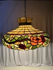 Vintage Tiffany Style Floral Slag Glass Pendant Light 24x14