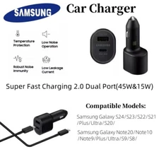 45W Dual Port Fast Charging Car Charger 5A  Original Samsung MAX USB-C Cable