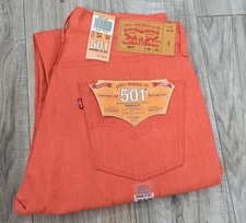 NWT Levis Original Shrink To Fit 501 Button Fly Straight Coral Red Jeans 34x30