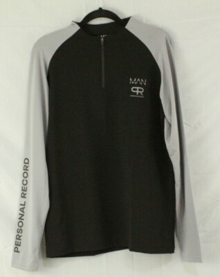 BOOHOO MAN Men's Size Large Active Contrast Quarter Zip Jacket Black Gray  NWT