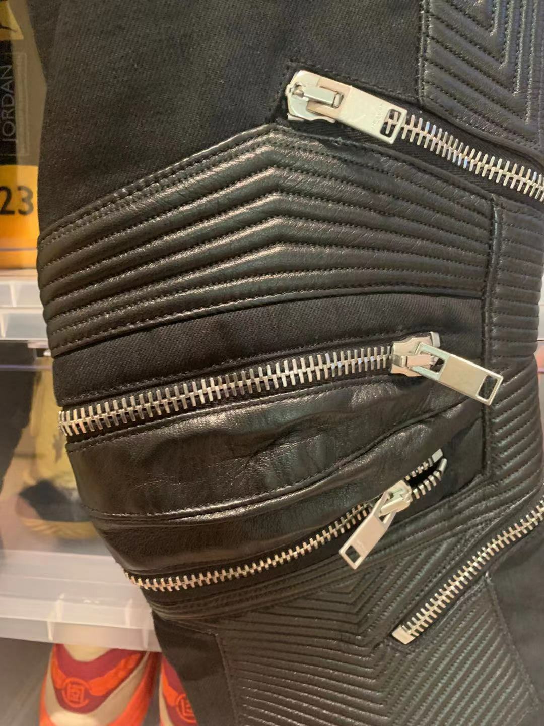 SAINT LAURENT Hedi Slimane pelle cerniera ginocchio skinny D04 biker denim jeans 32