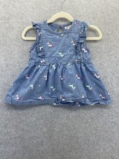 Quiltex Girl's Dress Chambray Blue Unicorn Print Sleeveless Size 3T A Line