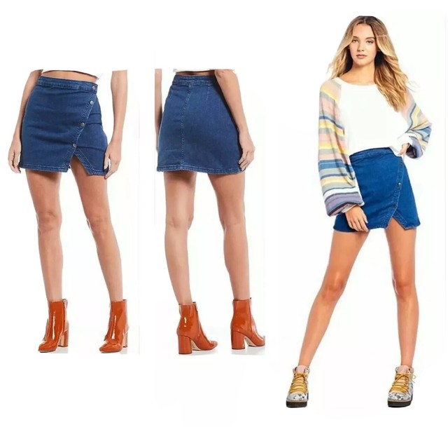 wrap mini denim skirt