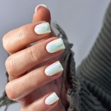 Chrome Glazed Donut Press on Nails Short Square Shaped - White chrome white
