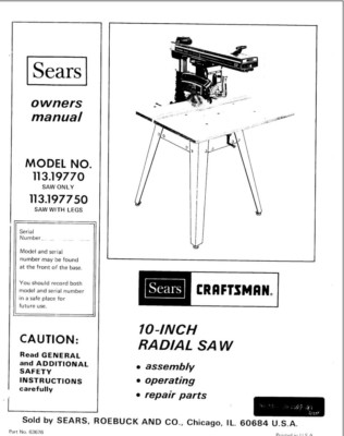 #ad Craftsman 113.19770 113.197750 Radial Saw Owners Instruction Manual $20.24