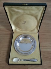 Ancien COFFRET DE NAISSANCE BAPTEME " PAUL " avec ASSIETTE A BOUILLIE + CUILLERE