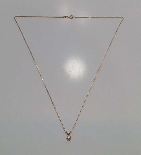 14k Yellow Gold Box Link Chain & Diamond Pendant 18.75 Inch - Picture 10 of 12