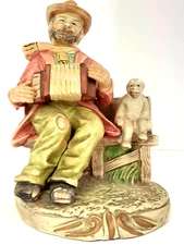 VINTAGE ARTMARK COWBOY HOBO Playing Accordion with monkey CERAMIC PORTUGAL