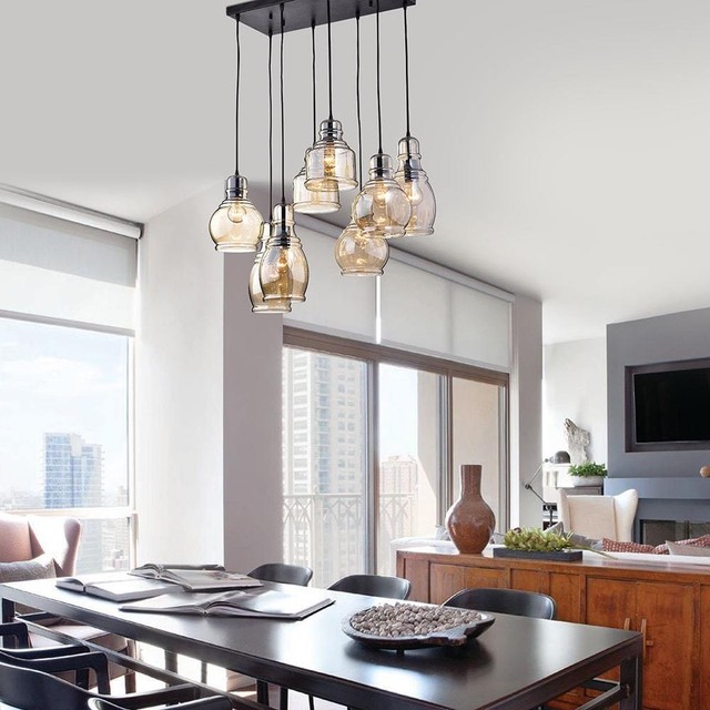 8-Light Cognac Glass Cluster Pendant in 