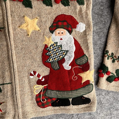 Tiara International Ugly Christmas Sweater Small Holiday Zipper Santa Bird Tan - Bild 7 von 11