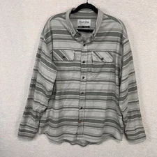 Duck Camp Shirt Men’s XL Gray Striped Long Sleeve Flannel Hunting Fishing