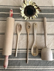 1930's Farmhouse Primitive Wood Rolling Pin Food Masher  Hand Carved Spoons — photo 1