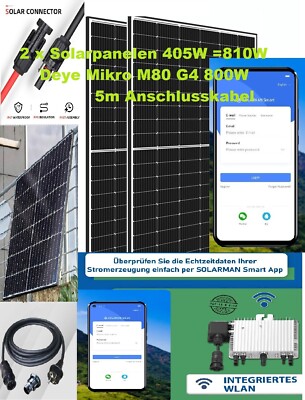 Balkonkraftwerk 810/800 W Solaranlage mit Deye M80 G4 800W neueste Generation