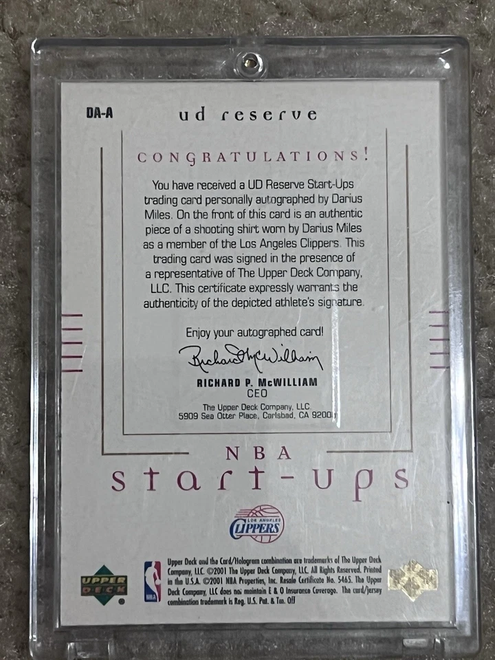 00-01 Upper Deck Reserve NBA Start Ups Darius Miles #DA-A Rookie Auto Jersey - Image 2 of 2