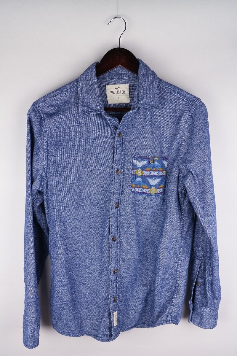 Camisa informal de franela Hollister para hombre azul algodón