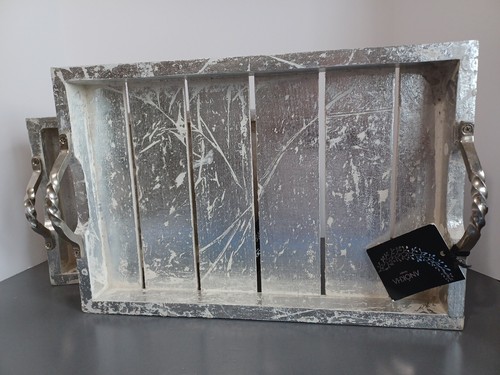 Anokha Designs Metallic 2 Handled Tray Set, 15" & 18", New - Picture 2 of 5