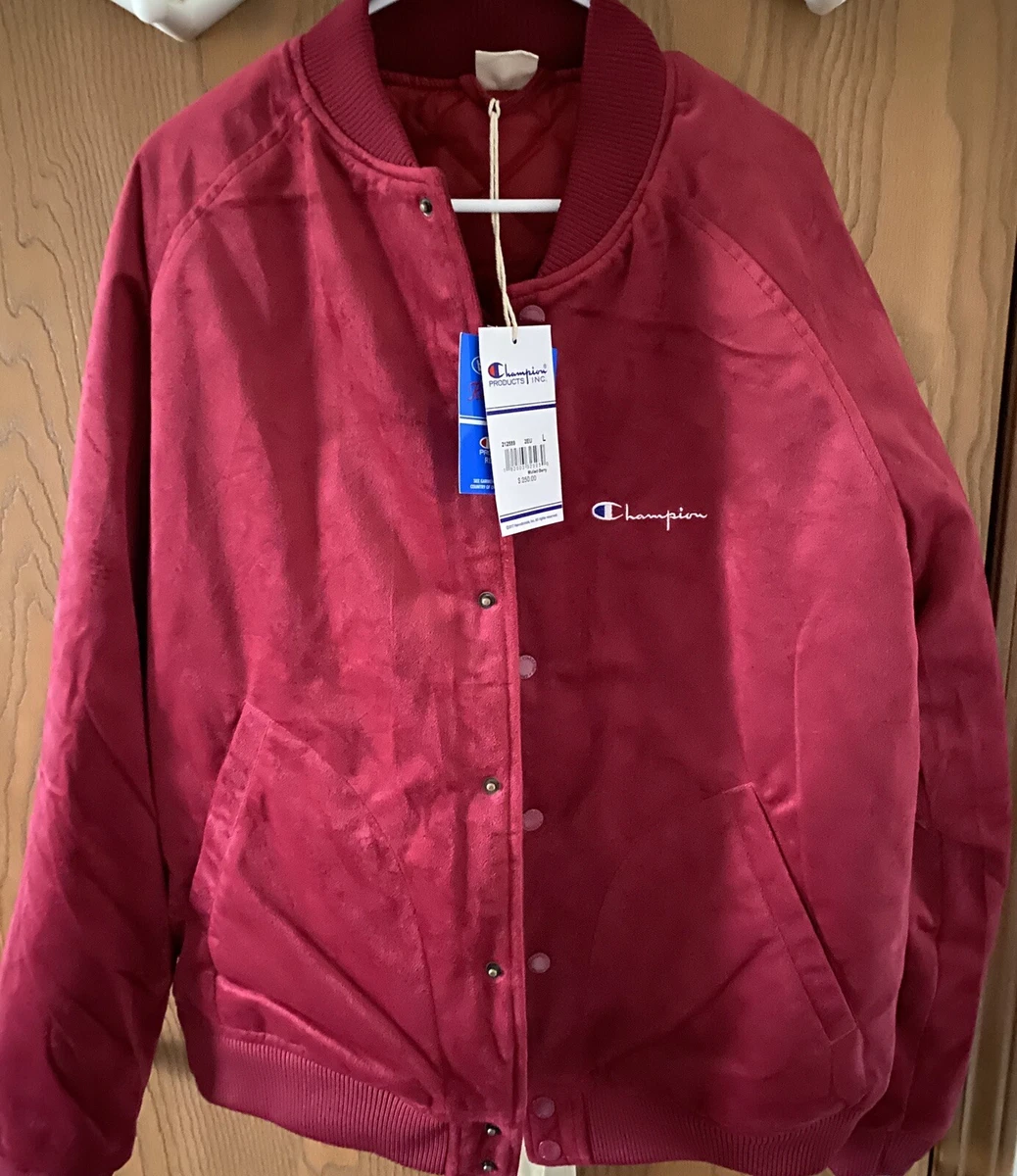 Champion Bomber Jacket Mulled Berry Large Velour Velvet NWT 250 Retail Rare OOS