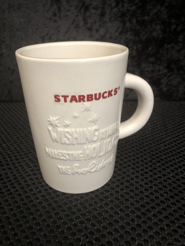 Starbucks Coffee Mug 2010 Holiday Embossed White Red Wishing 10 oz - Picture 4 of 11