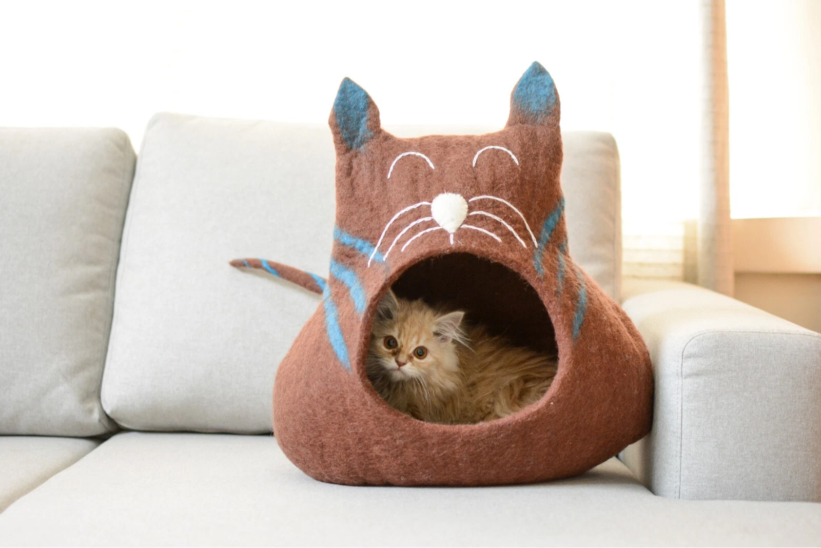 Handmade Felt Cat Cave - Cozy Wool Cat Bed - Modern Felted Cat House - Pet Beds