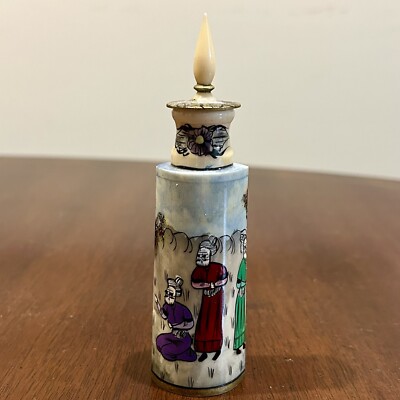 Antique Ottoman Turkish Hand Painted Camel Bone Perfume/Snuff Bottle W/ Dropper