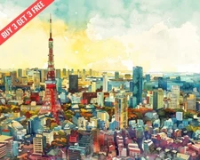 Tokyo Watercolor City 8x10 Print