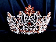 Topaz Champagne Rhinestone Crystal Tiara Crown Bridal Pageant Head Jewelry