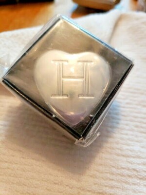 Ganz Monogram ''H''  Tiny Black Velvet Lined Lidded Heart Trinket Jewelry Box 1.5''
