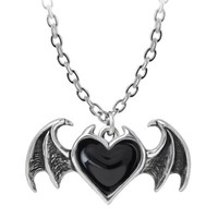 Alchemy Gothic Blacksoul Bijou AnhäNger Schwarzes Herz Bat FlüGel Halskette Nwt