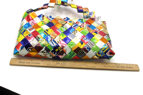 Mehrfarbig recycelte Süßigkeiten Kaugummi Verpackung Zickzack Muster Reißverschluss Geldbörse Clutch Bag - Bild 8 von 8