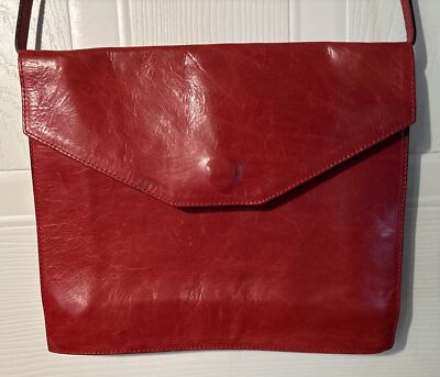 Vintage Furla Womens RED Crackled Leather Envelope Flap Clutch