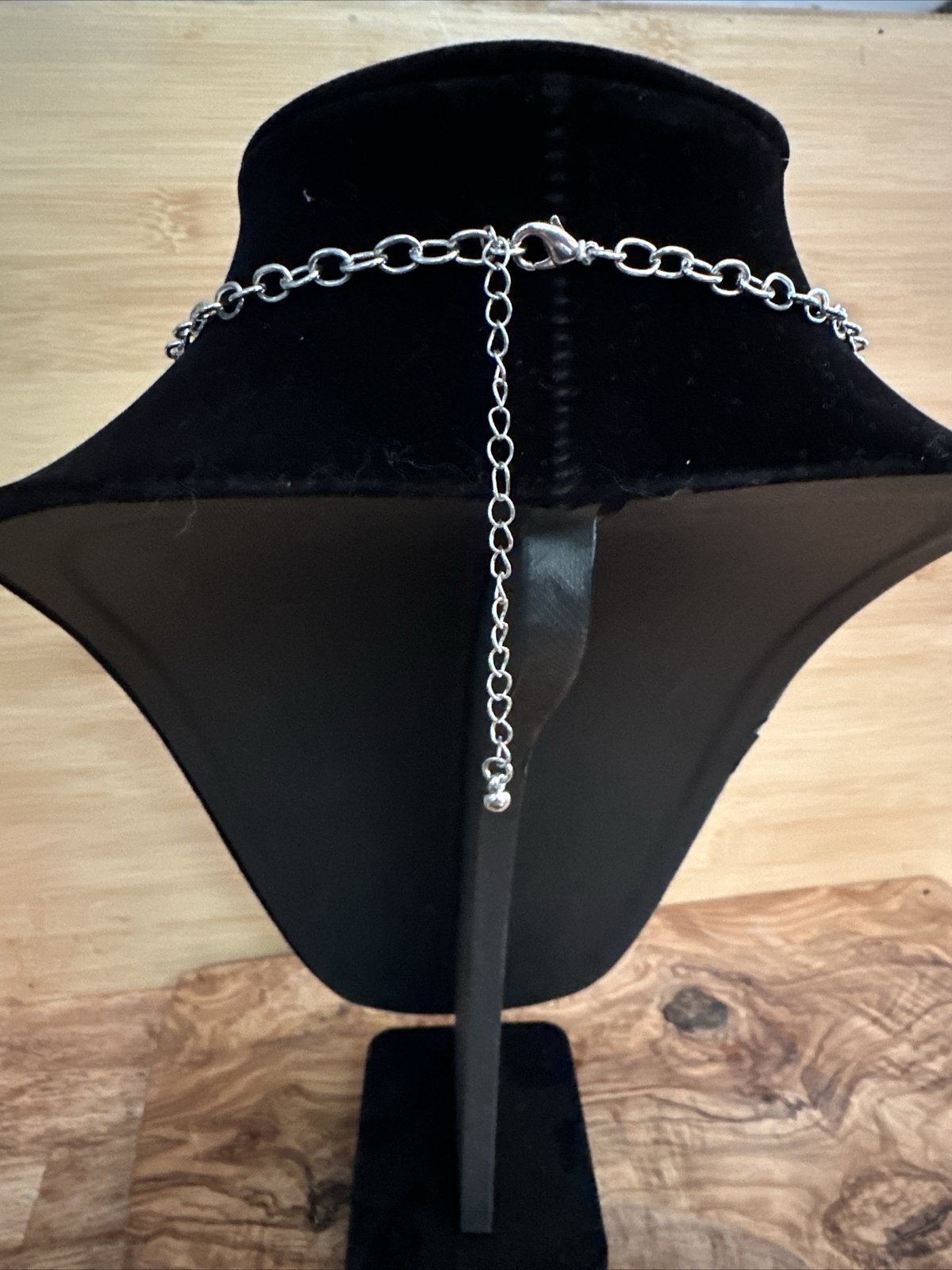 Silver Tone Blue Bubble Drop Statement Necklace 1… - image 4