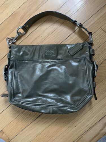 Coach 11870 Zoe Hobo Metallic Silver Leather Top Zip Purse | eBay