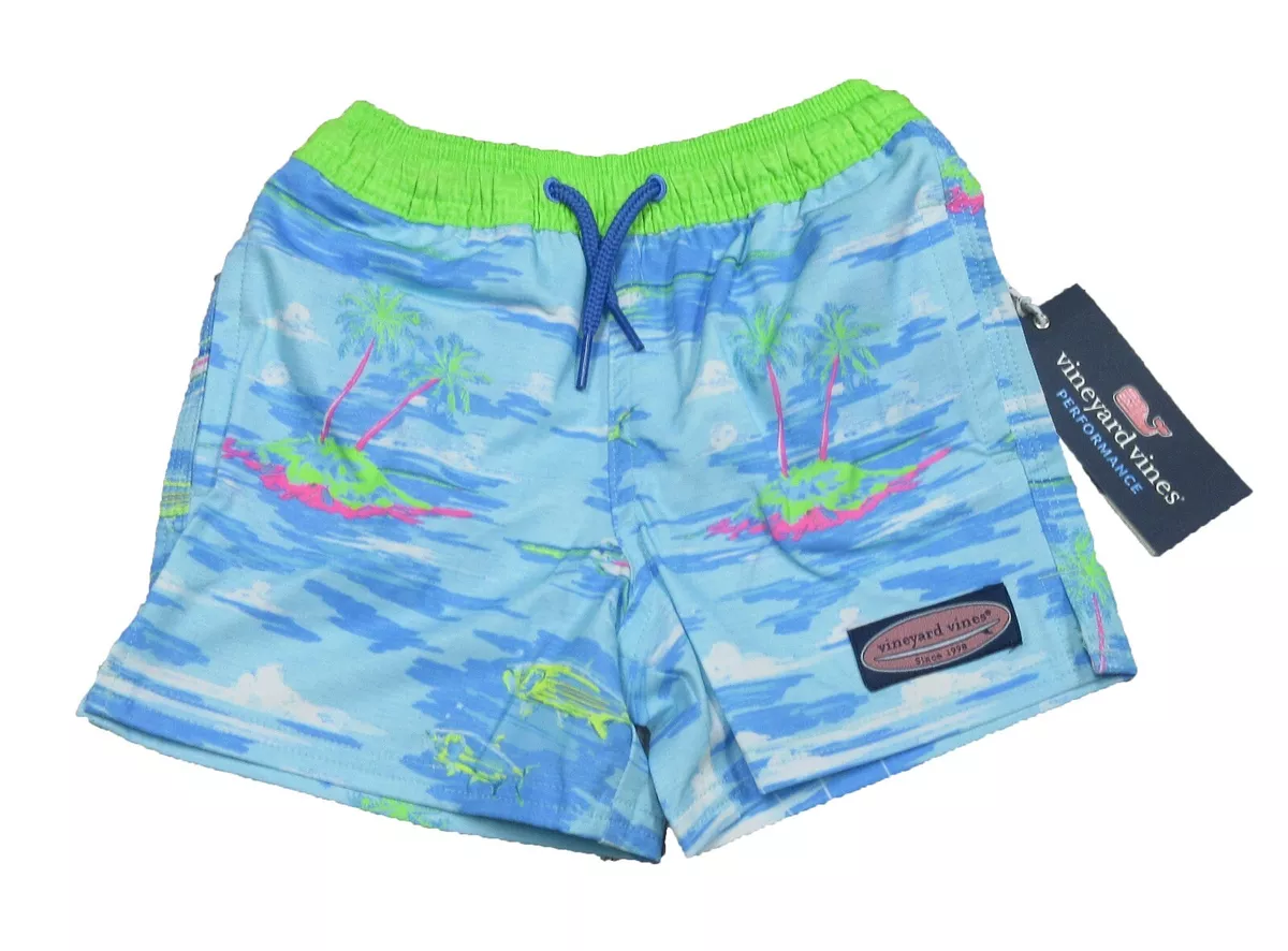 Vineyard Vines Boys Poolside Blue Printed Chappy Swim Shorts