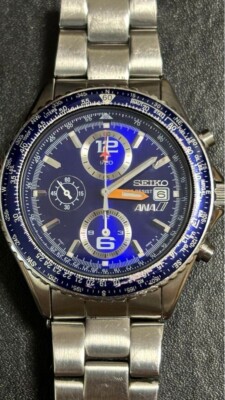 稼働 SEIKO ANA 腕時計 7T92-0CF0 フライトマスター 1784 SEIKO ANA HAPPY FLIGHT 7T92-0CF0 Men's Watch Blue Pilot