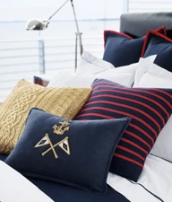 NEW RALPH LAUREN HOME THROW PILLOW ANCHOR FLAG GOLD BULLION THICK STITCH