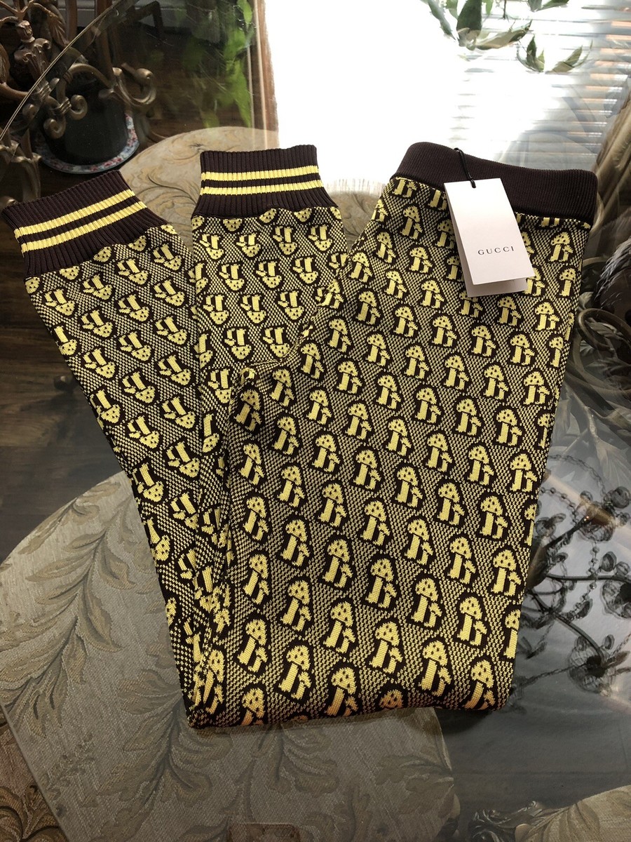 100% Authentic GUCCI Mushrooms jacquard knitted leggings In