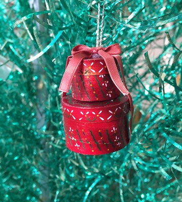 Vintage KURT ADLER Christmas Gift Stack Ornament 1984 Painted Balsa Wood Gift