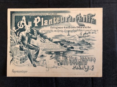 PUB Au plantur de Caiffa (Schokoladenkaffee). Rue Joanes Paris. (Visitenkarte)