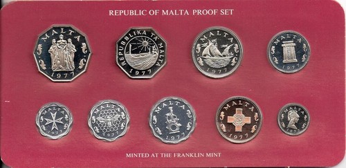 1977 Republic of Malta 9 coin proof set Rare Collection Franklin Mint - Picture 2 of 10