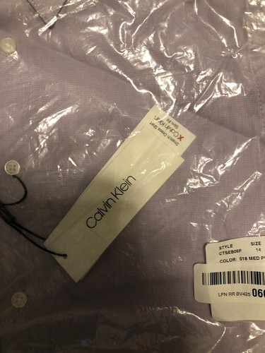 Calvin Klein Long Sleeve Dress Shirt With Buttoned Cuffs Purple Size 14 - Picture 8 of 12