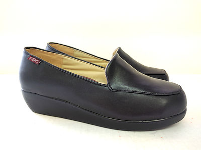 Vegace Women Black Leather Wide Comfort Walking Loafer Uniform Shoe 9064 6 W