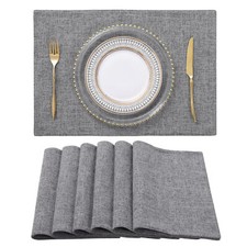 Set of 6 Linen Placemat Dining Kitchen Table Place Mats Non-Slip Heat Resistant