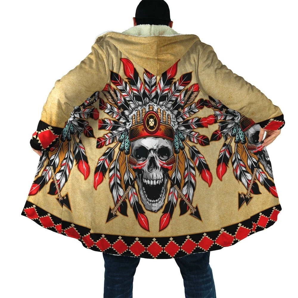 Aboriginal Skull Mystic Native American 3D All Over Printed Hooded Cloak Coat -