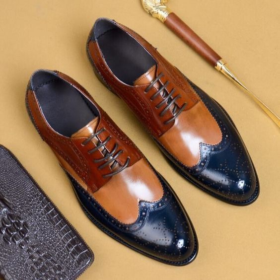 New Men's Handmade Genuine Three Tone Leather Derby Lace up