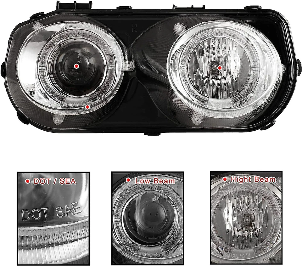 Headlights For 1994 1995 1996 1997 Acura Integra Halo Ring Projector Black Lamps — 第 3/4 张图片